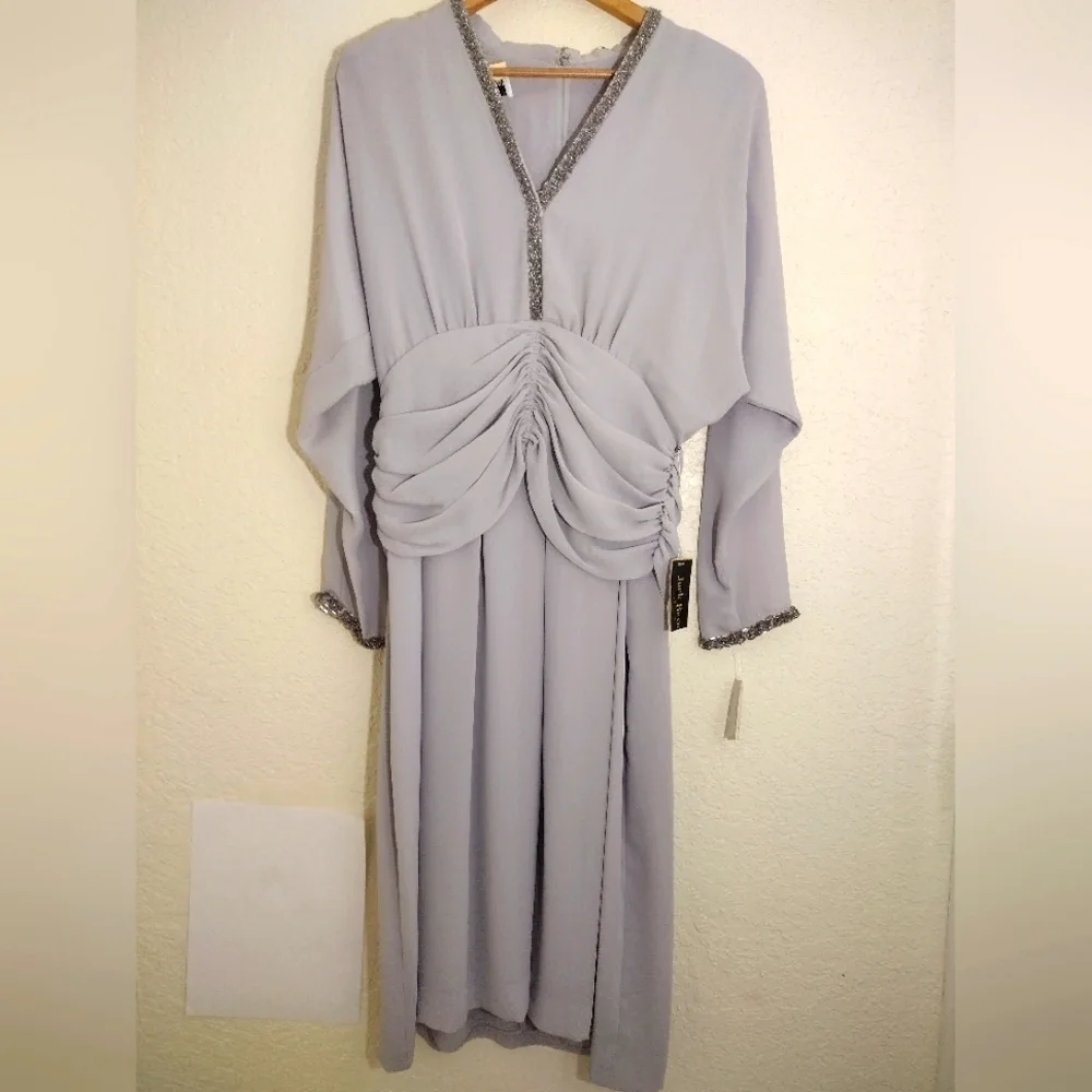 Jack Bryan Vintage 70s Hand Beaded Gray 7505 Midi Dress